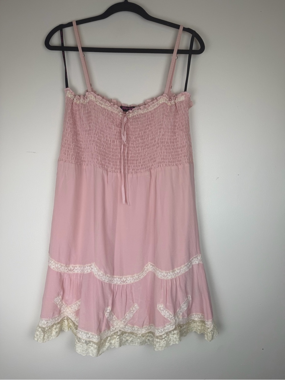 Vintage Y2K BETSEY JOHNSON Collection Silk Pink Lace Mini Dress Medium